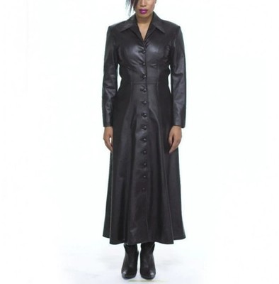 Damen Schwarz Leder Trenchcoat - Echt Lammleder Slim Fit Langer Stylischer...