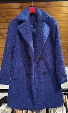 ROMAN Royal Blue Faux Fur Longline Teddy Coat UK 10