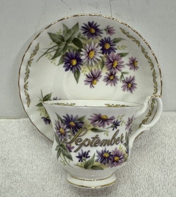 E&R Golden Crown Bone China September Bouquet of the Month Series Cup & Saucer