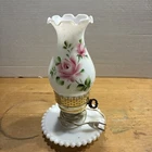 Vintage Milk Glass Dresser Lamp with Hand Painted Rose Shade