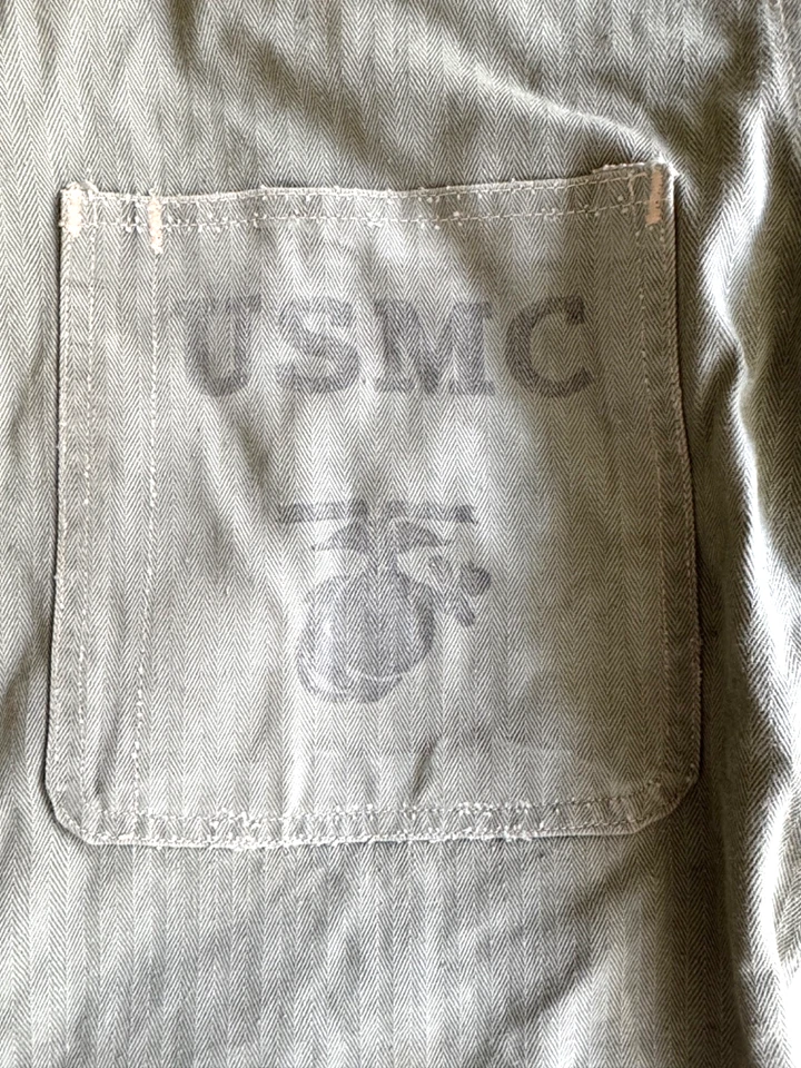 Vintage WW2 1940s USMC P-41 HBT Herringbone Marine Corps Shirt Jacket LARGE SIZE - Image 3 of 4