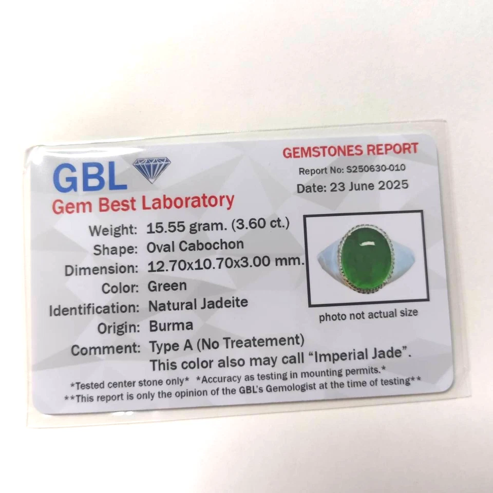 3,6 ct,12,7x10,7x3,0 mm Tipo A Jade Verde Imperial Jadeíta Ovalado para hacer anillo Foto 4 de 4