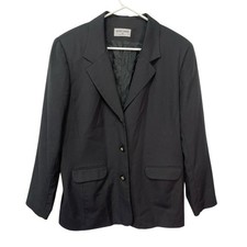 Alfred Dunner 16 Black Blazer Three Button Flap Pockets Vintage Dark Academia