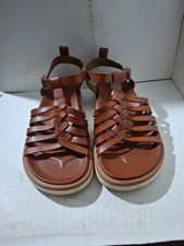 Wonder Nation Girls Tan Brown Faux Leather Gladiator Sandals Size 4