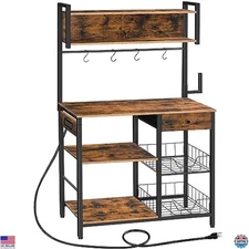 HOOBRO 5-Tier Coffee Bar & Microwave Stand - Rustic Brown & Black Kitchen Rack