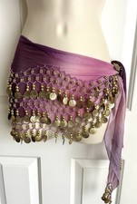 Purple/pink belly dance hip scarf with coins