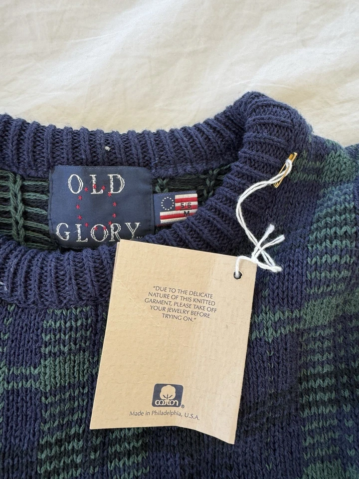 Vintage Old Glory USA Cotton Plaid Boys 5/6 Sweater Christmas Holiday Blue Green - Image 2 of 4