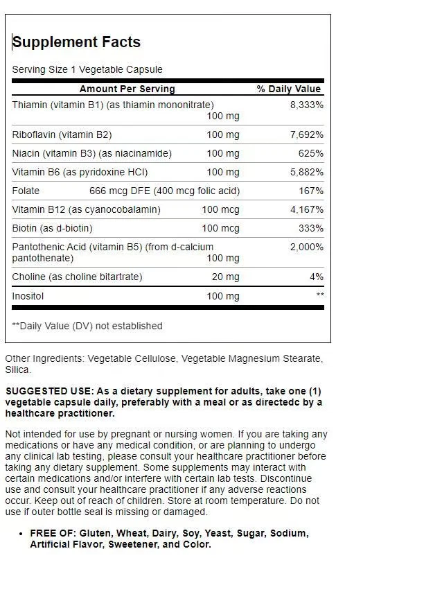Complejo B Solgar "100" 100 cápsulas vegetales Foto 2 de 2