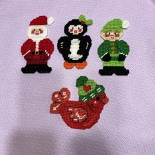 VTG Plastic Canvas Christmas Ornaments Lot of 4 Handmade Needlepoint Santa Elf