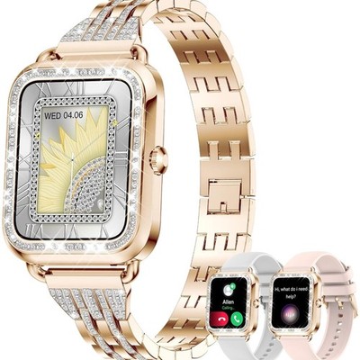 Smartwatch Damen Diamant Rosegold 1,29'' Touch, Sportmodi, Musik,