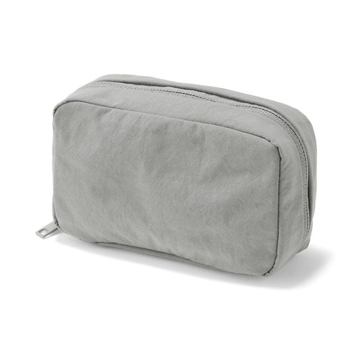 MUJI Wrinkled Nylon Wide-Opening Pouch (4.3 x 2.4 x 1.4" ・Gray/Dark Gray/Pink)