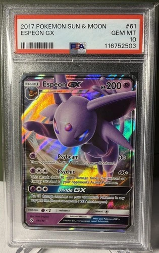 Pokémon Espeon GX TCG Sun & Moon Base Set Holo Ultra Rare Card 61/149 PSA 10