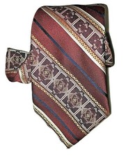 Vintage Wemlon Wembley Men's Geometric Tie Slanted Red Blue Gold 100 Polyester