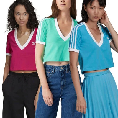 adidas Originals Cropped Tee 3 Stripes Trefoil Logo Retro Shirt kurz V-Neck - Bild 1 von 4