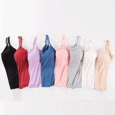 Long Cami With Built In Shelf Bra Adjustable Strap Women Layering Basic Tank