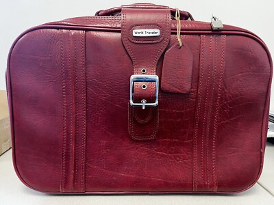 Vintage Classic World Traveler English Style Red Leather Suitcase Luggage  20”