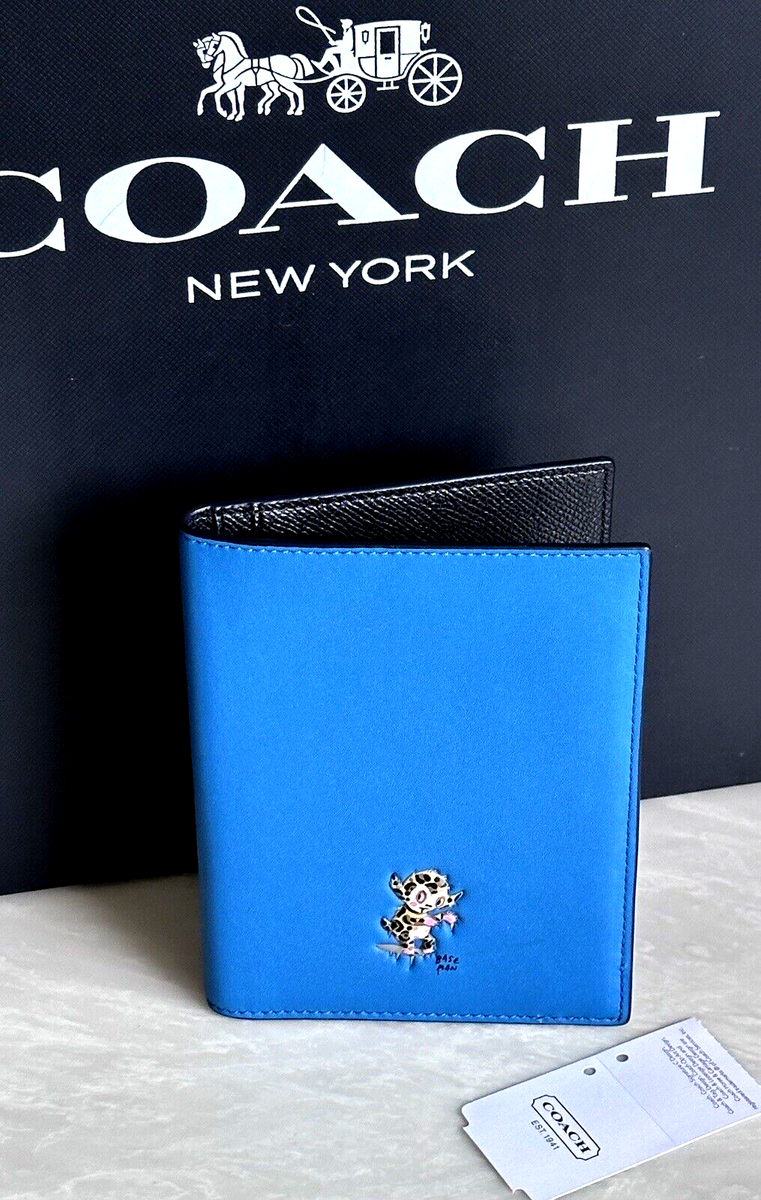 NWT COACH BASEMAN BUSTER PEACOCK BLUE LEATHER PASSPORT 64745 | eBay