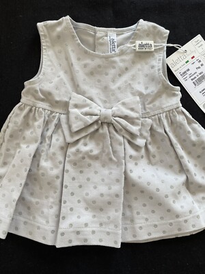 Aletta (Italy) NWT Grey/Silver Polka Dot 100% Cotton Sleeveless Dress-Newborn