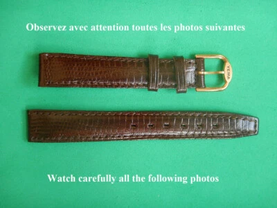 14 mm BRACELET YEMA POUR MONTRE CUIR VÉRITABLE FACON LEZARD TEJU MARRON SIGNÉ - Photo 1/4