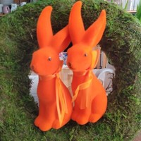 2 X Flock Hase Figur Sitzt Orange 23.5Cm Osterdeko Deko Ostern Osterhase