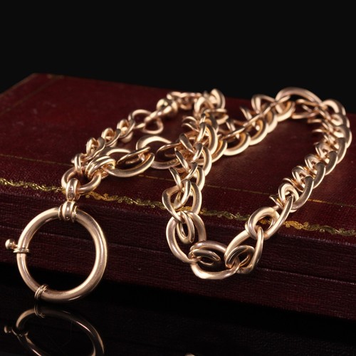 Antique Art Deco 14K Rose Gold Graduated Link Watch Fob Necklace - 14.5 inches - Picture 1 of 4