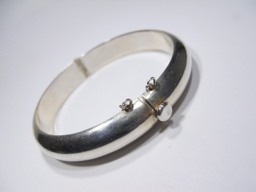 VINTAGE STERLING SILVER 925 HIDGE BANGLE 12mm BRACELET - Picture 14 of 21