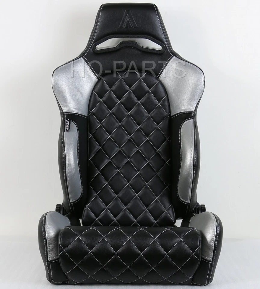 2 X TANAKA 黑色和银色 PVC 皮革赛车座椅钻石缝线适合马自达 — 第 2/4 张图片