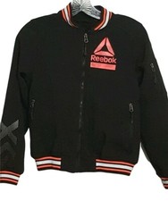 REEBOK Girls Practice Track Jacket Black Size M 10-12 Logo Bomber