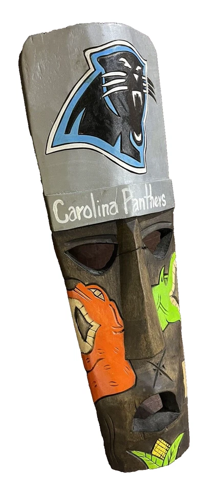 NFL Carolina Panthers Tiki Tótem Tribal Tallado a Mano Mascota Pared Estatua 16" x 5" Foto 2 de 4