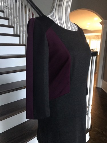 Tahari Arthur Levine Sheath Dress 3/4 Sleeve Gray Purple Color Block 10P - Picture 5 of 12