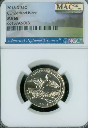 2018 D CUMBERLAND ISLAND PARKS QUARTER NGC MS68 PQ FINEST GRADE MAC SPOTLESS .