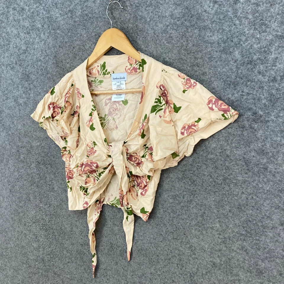 Top de mujer rubio bambú talla 12 marrón floral recortado manga corta rayón 10417 Foto 2 de 4