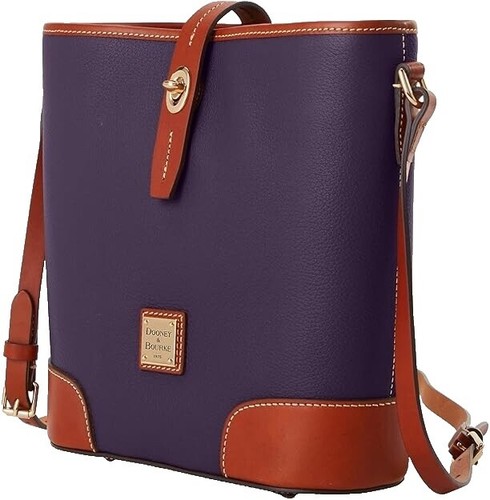 VINTAGE DOONEY & BOURKE BROWN LEATHER PURPLE STRIPE WOOL  display picture 3