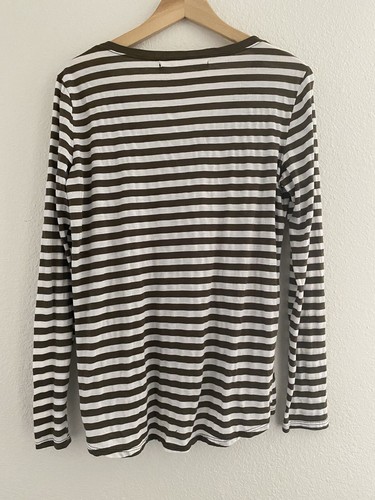 MICHAEL STARS Striped Long Sleeve Top Supima OS Fits Most Olive Green White - Afbeelding 4 van 7