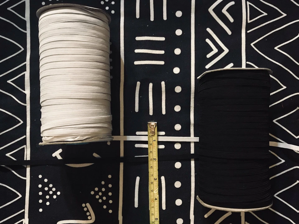 "1/4"" cuarto de pulgada 6 mm de ancho plano elástico, blanco o negro, 140 yardas, ideal para máscaras" Foto 3 de 4