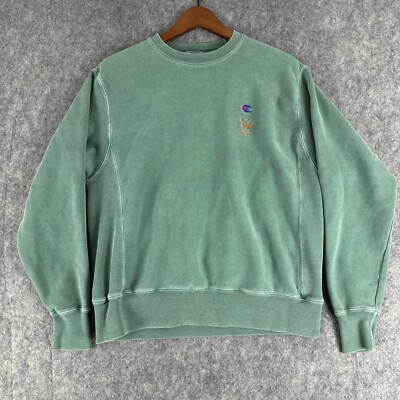 Champion Reverse Weave Hoodie Size M Green Long Sleeve Snoopy Peanuts Heavy Warm