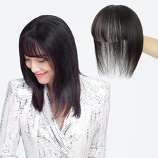 360  10in Human Hair Topper w/ Bangs 3"x3.5" Silk Base 1B Natural Black Wiglet