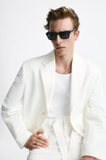 New Zara Men's Cotton/ Linen Single Breasted 2- Buttons Blazer White Size 40