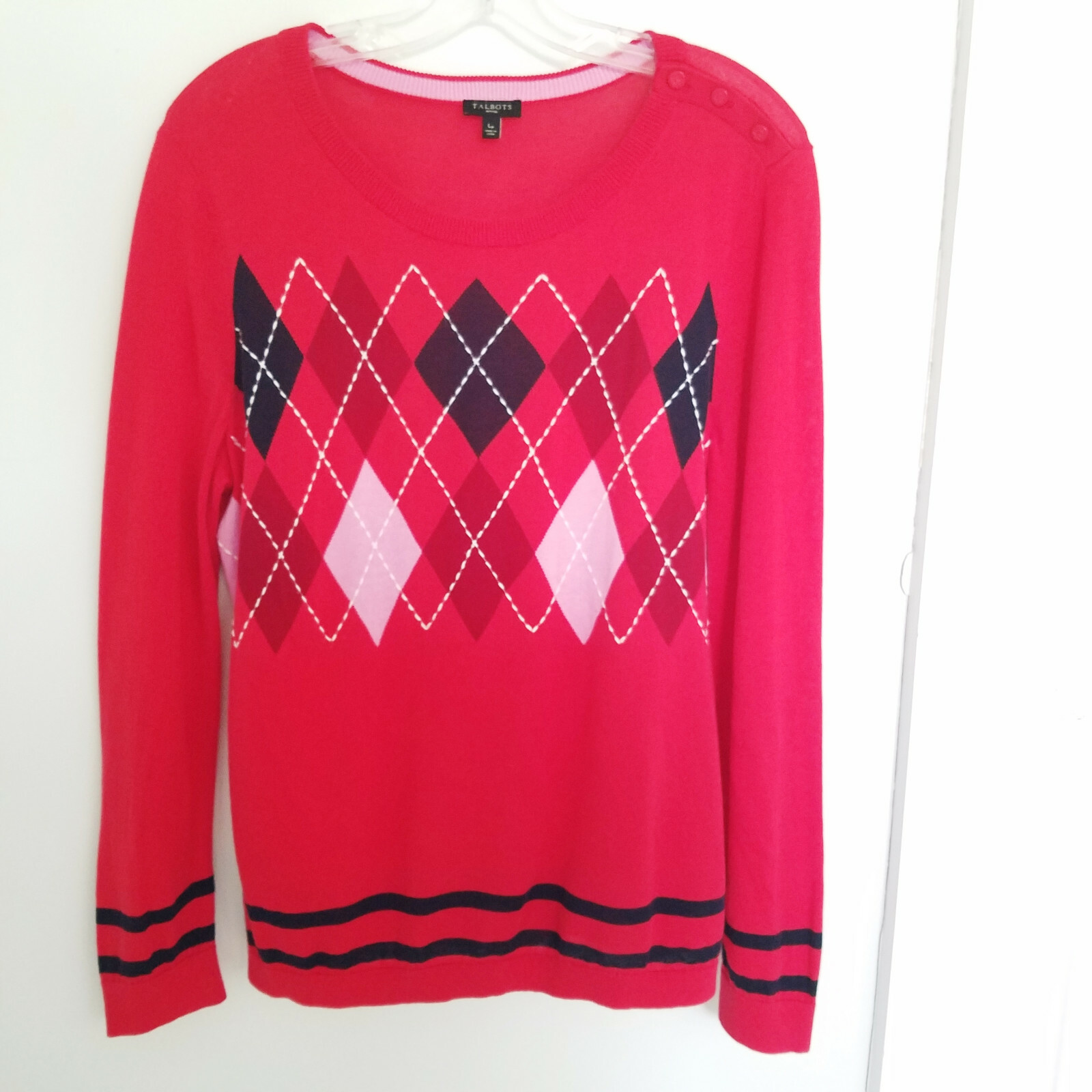 Talbots Red Argyle Lightweight Pullover 
