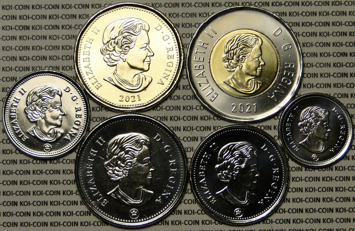 BU Brilliant Uncirculated Canada 2021 6 coin set: $2, $1, 50c, 25c