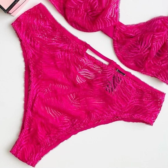 34D GRANDE Victoria’s Secret Rosa Caliente Sin Forro Demi Sujetador Conjunto Bragas Brasileñas Foto 4 de 4