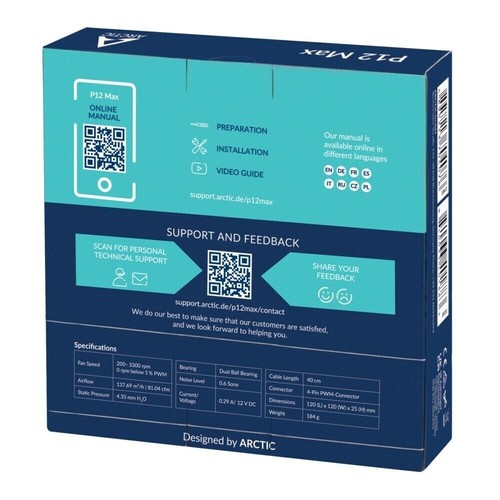 Pack de 5 x ventilateurs ARCTIC P12 Max 120 mm noir PC PWM 200-3300 tr/min 81,04 CFM 4 broches - Photo 7/8