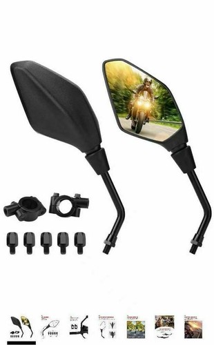 Coppia Specchietti Retrovisori Scooter Specchi Moto Custom Nero DX+SX - Foto 3 di 3