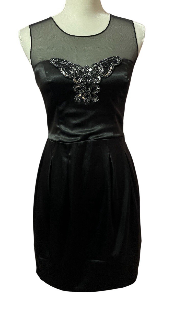 Bisou Womens Butterfly Sequin Mini Dress Mesh Black Sz 6 Hoco Cocktail Party NWT