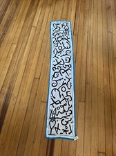 Vintage Albert Nipon Abstract Pop Art Silk Scarf Rectangle Black White Teal