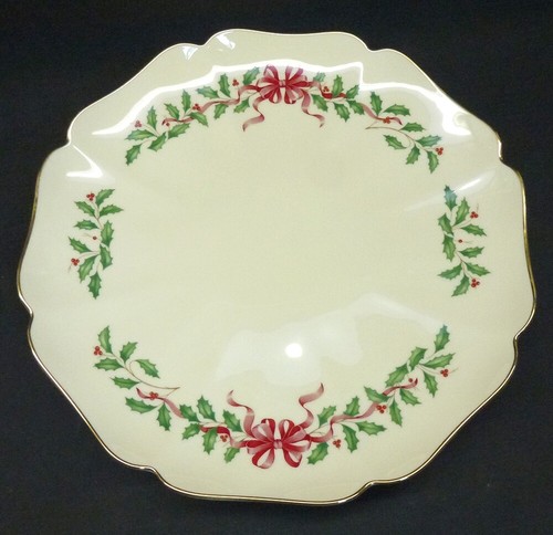 Vintage Lenox Holiday Agrifoglio e Fiocco Natale Grande Piatto Rotondo Bordo Oro 12" - Foto 1 di 4