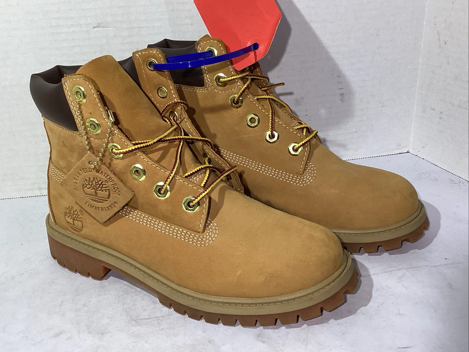 Stivali da lavoro Timberland Youth taglia 4 5 EU 37 Premium 6" scamosciati grano WP AJ 654