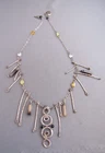 VINTAGE STERLING RETRO HAMMERED BAR TASSEL BEAD BIB COLLAR NECKLACE