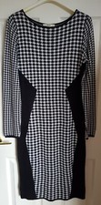 Oasis Knitted Jumper Dress Houndstooth Mono Checked Dogtooth Bodycon Size M