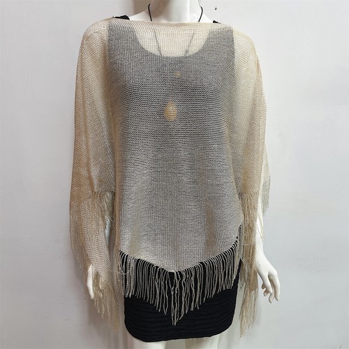 Women Poncho Stole Cape Shrug Wrap Shawl Jumper Sweater Cloak Amice Sequin Sheer - Picture 18 of 43